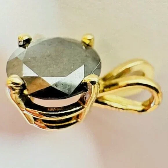 2.75ct Natural Black Diamond Pendant • 14K Yellow Gold (Chain Not Included) - Picture 14 of 15